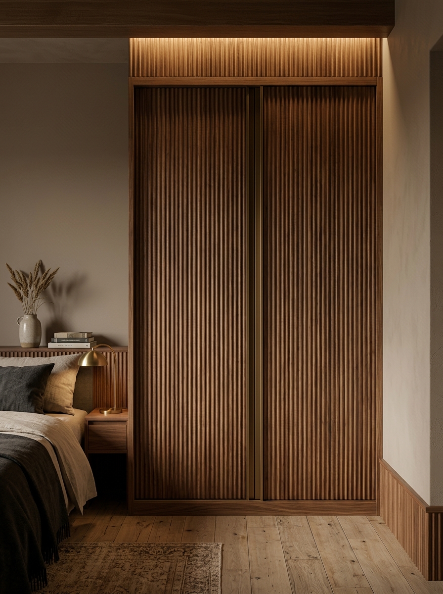 Fluted Walnut Sliding Wardrobe